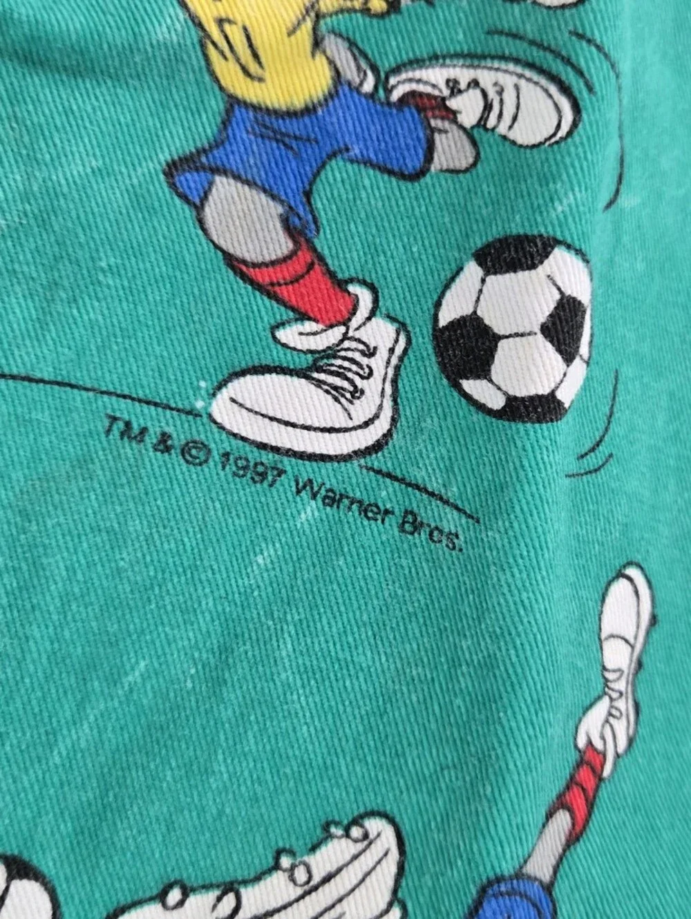 Vintage 90s Looney Tunes Tazmanian Devil Bugs Bunny Soccer Turquoise Pillowcase
